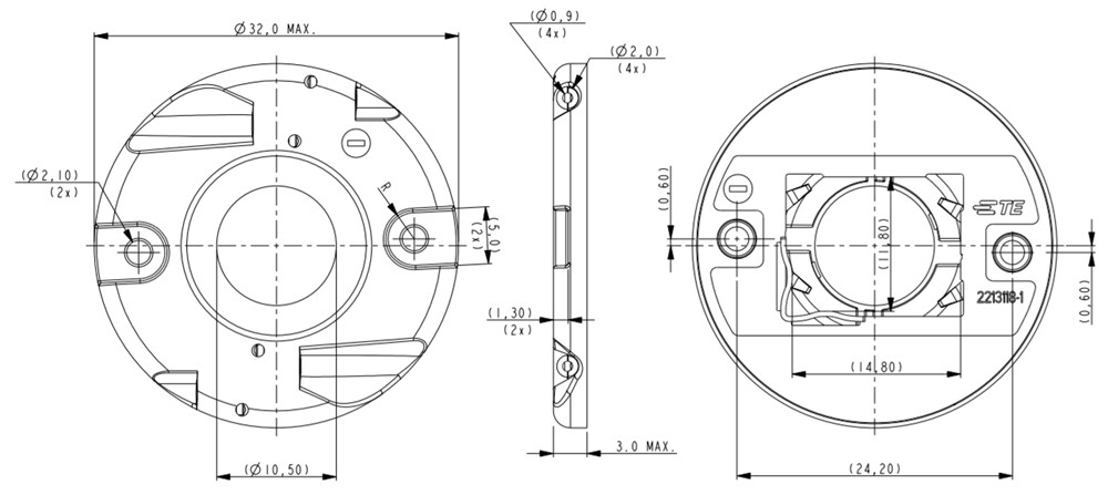 Mechanical Drawing - TE Connectivity LUMAWISE Type Z32 Solderless LED Holder
