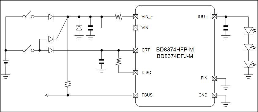 Application Circuit Diagram - ROHM Semiconductor BD8374 1ch Source Driver for Automotive