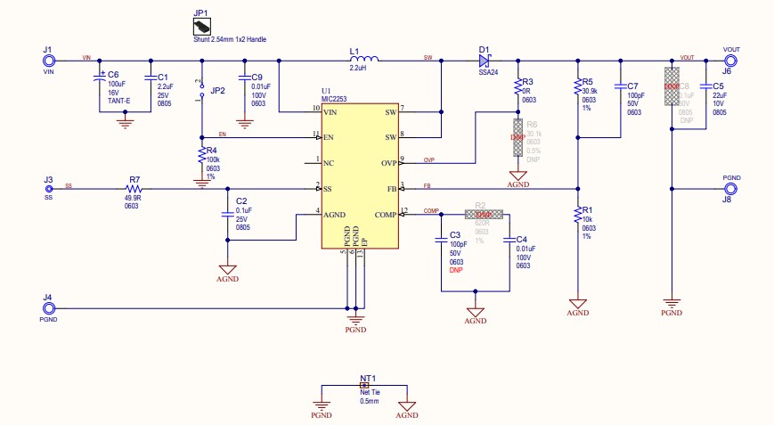 Schematic - Microchip Technology MIC2253 Boost Regulator Eval Board