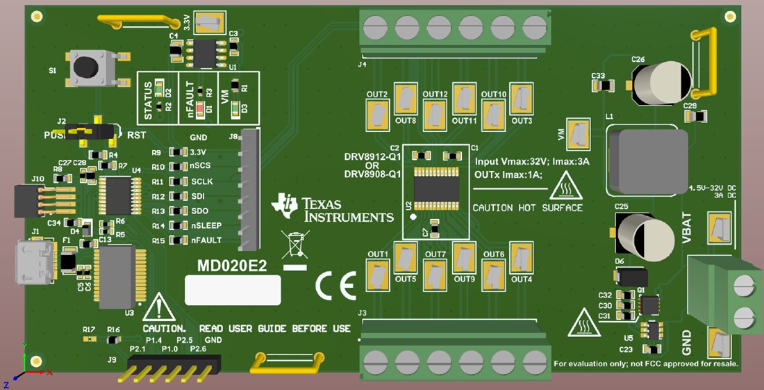 Mechanical Drawing - Texas Instruments DRV8908-Q1EVM Driver Evaluation Module (EVM)
