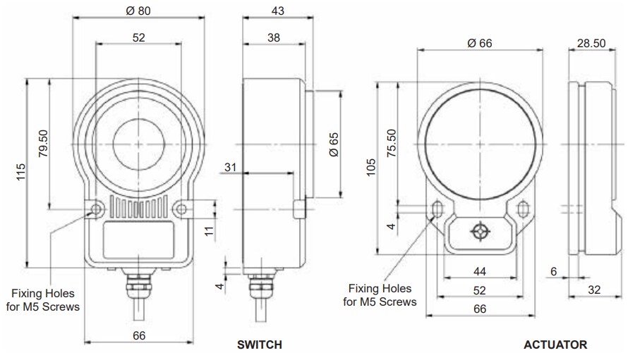 Mechanical Drawing - Omron Industrial Automation D40ML RFID Magnetic Locking Safety Switches