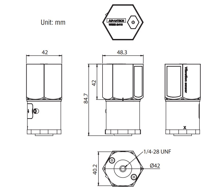 Mechanical Drawing - Advantech WISE-2410 LoRaWAN Wireless Sensor