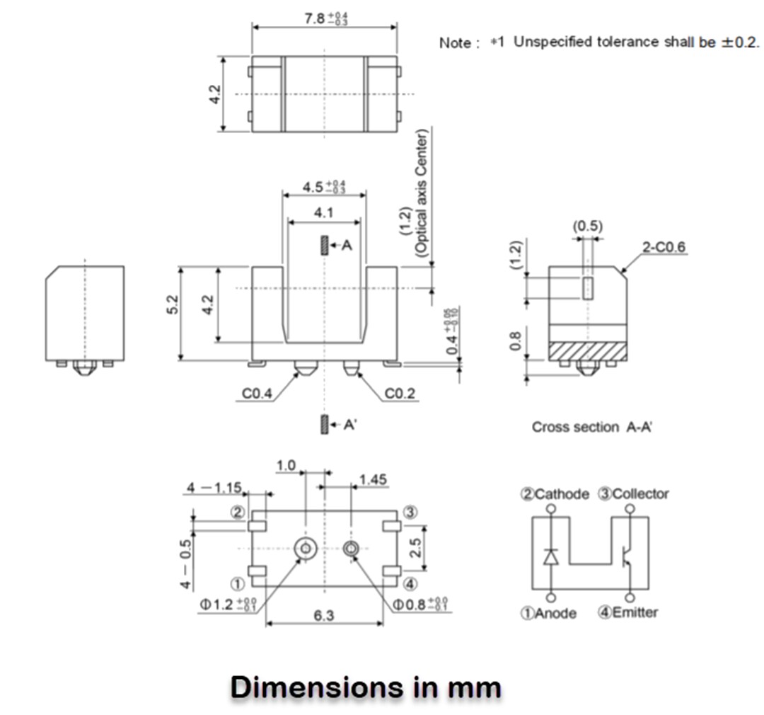 Mechanical Drawing - ROHM Semiconductor RPI-0451E Optical Sensor