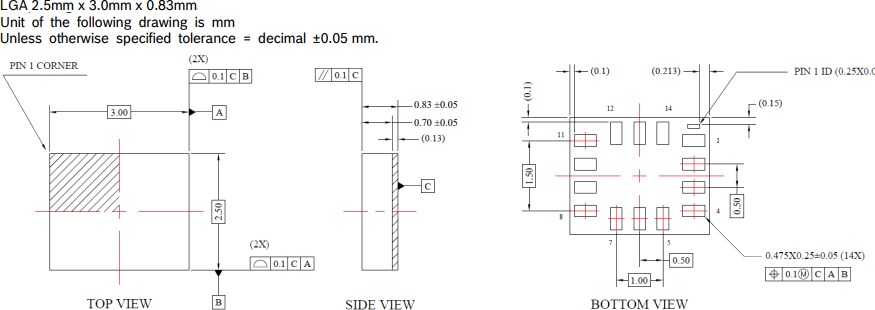 Mechanical Drawing - Bosch BMI323 6-Axis Inertial Measurement Unit (IMU)