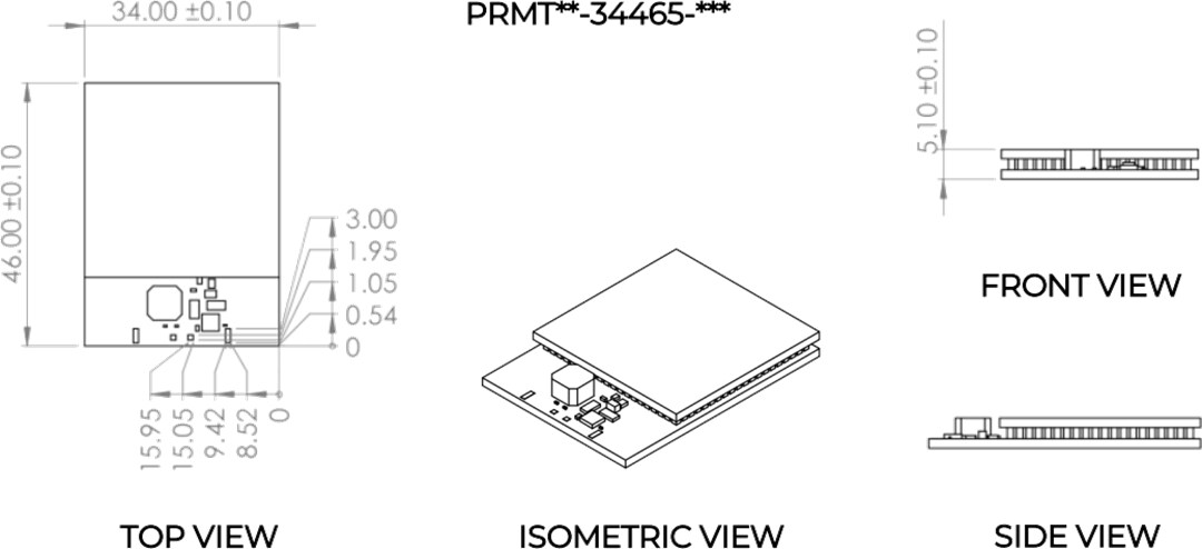 Mechanical Drawing - MATRIX Industries PRMT02-34465 Prometheus Energy Harvesting Modules