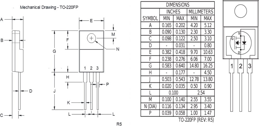 Mechanical Drawing - Central Semiconductor CDMSJ N-Channel Super Junction MOSFETs