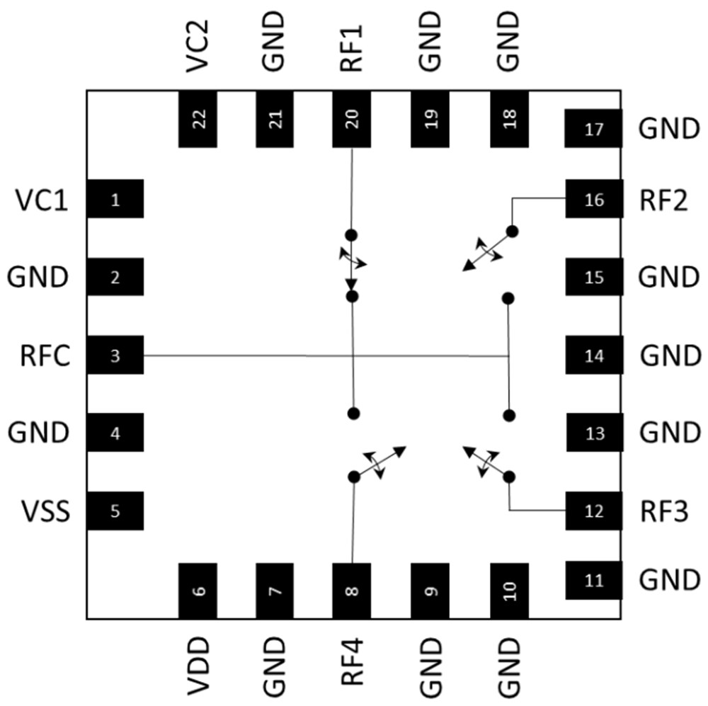 Schematic - MACOM MASW-011153 DC 57GHz SP4T Reflective Switch