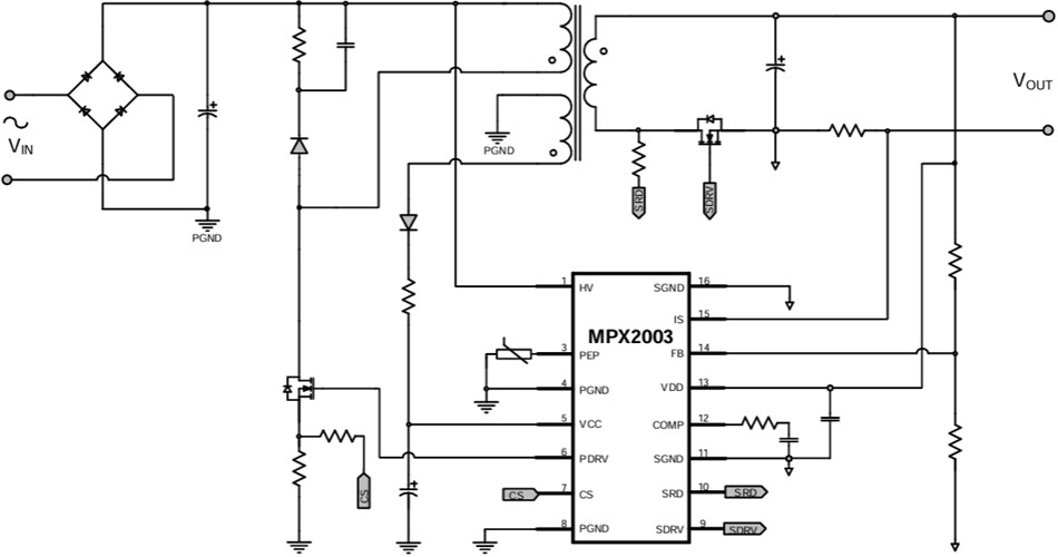 Application Circuit Diagram - Monolithic Power Systems (MPS) MPX2003 All-in-One Flyback Controllers