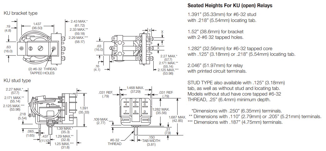 Mechanical Drawing - TE Connectivity / Potter & Brumfield KUP Panel Plug-In Relays