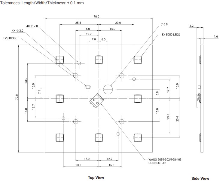 Mechanical Drawing - Cree LED LS8 Square Printed Circuit Board Assemblies