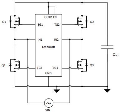 Schematic - Texas Instruments LM74680 Ideal Diode Bridge Controller