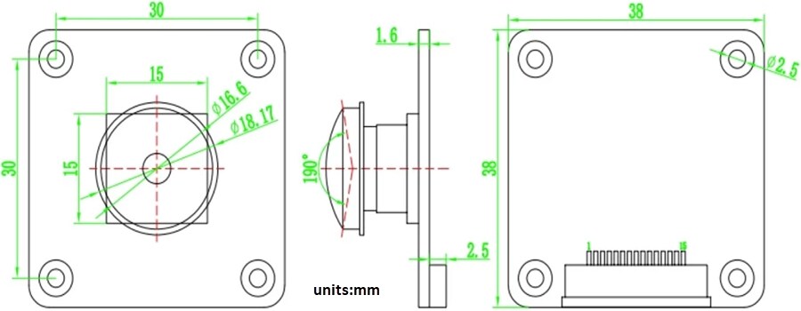 Mechanical Drawing - DFRobot IMX378-190 Wide-Angle Camera Module