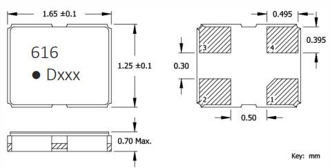 Mechanical Drawing - CTS Electronic Components Model 616 HCMOS Clock Oscillators
