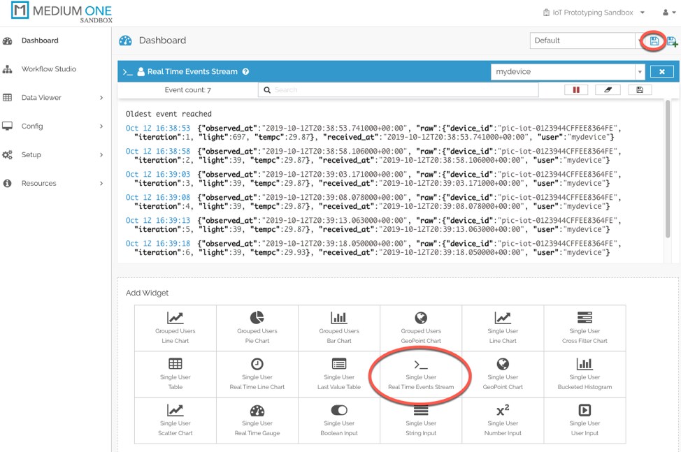 Real Time Events Stream Widget Display