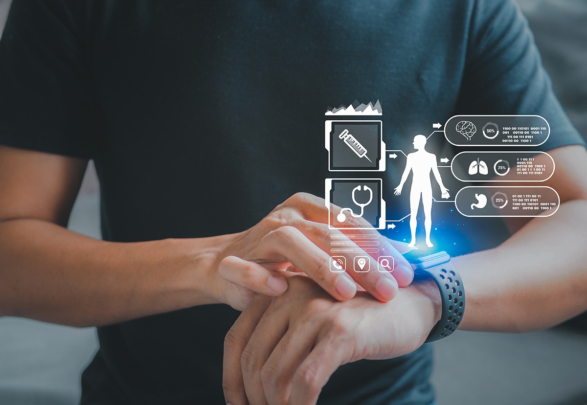 Person using a smartwatch to get biometrics about themselves